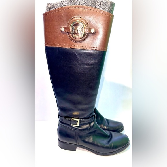 Michael Kors Shoes - Michael Kors Stockard Two-Tone Black & Mocha Brown Leather Riding Boots - 8
